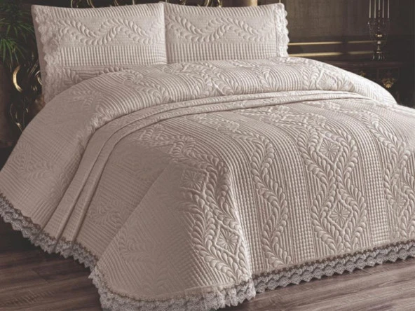 Limena Dantelli Kapitoneli Ultrasonik Çift Kişilik Yatak Örtüsü Açık Cappucino ürün görseli