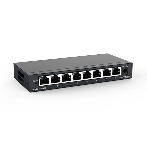 Ruijie Reyee RG-ES108D 8 Port 10/100 Fast Ethernet Tak Çalıştır Switch Metal Kasa ürün görseli 1