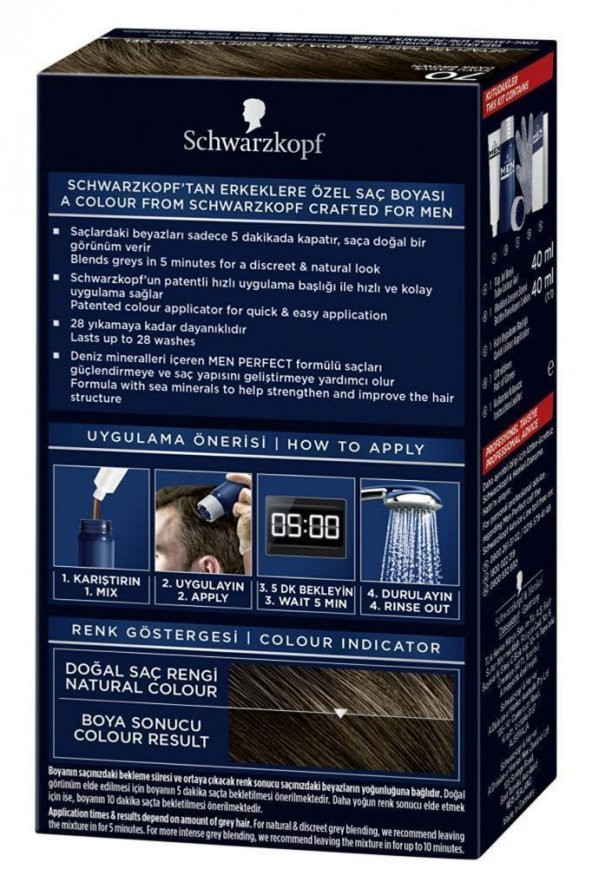 Schwarzkopf Men Perfect Erkek Saç Boyası 70 - Koyu Kahve - 2