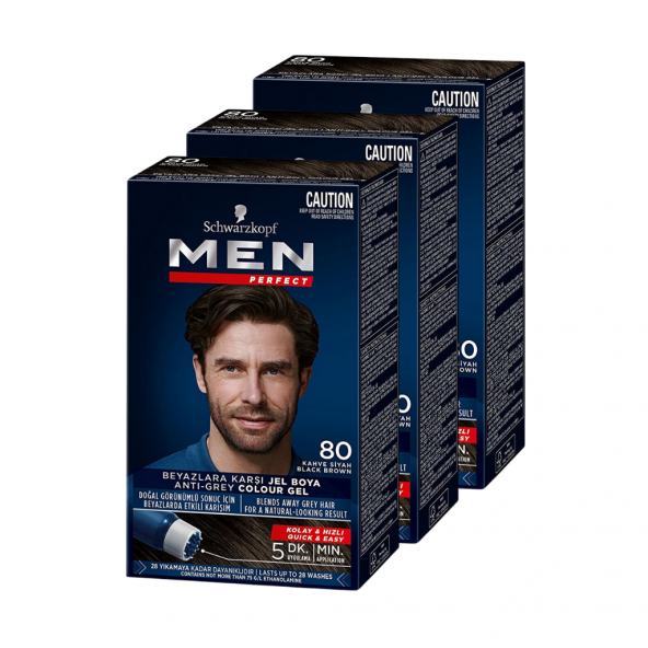 Schwarzkopf Men Perfect Erkek Saç Boyası 80 - Kahve Siyah 3 Adet