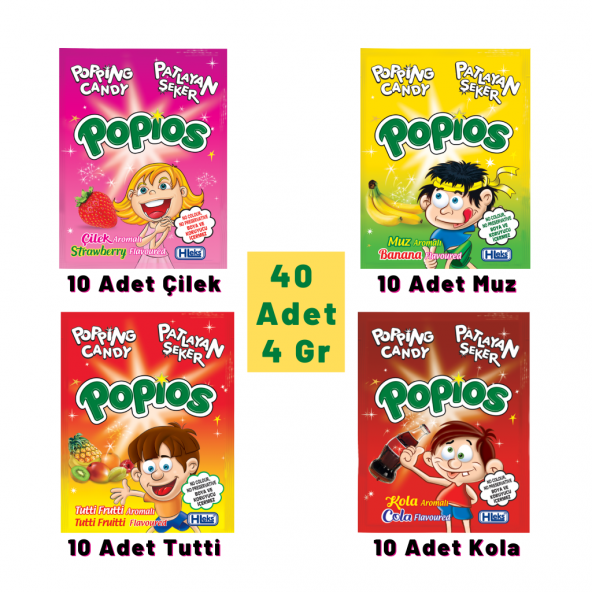 Hleks Patlayan Şeker Popios 4 Çeşit Karışık Kutu 40 Adet Popios Karışık Patlayan Şeker - 2