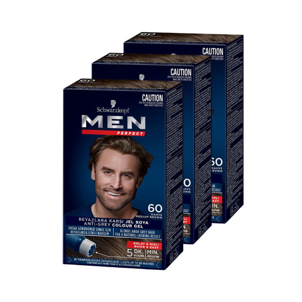 Schwarzkopf Men Perfect Erkek Saç Boyası 60 - Kahve 3 Adet