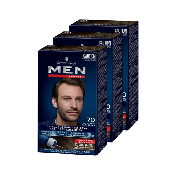 Schwarzkopf Men Perfect Erkek Saç Boyası 70 - Koyu Kahve 3 Adet