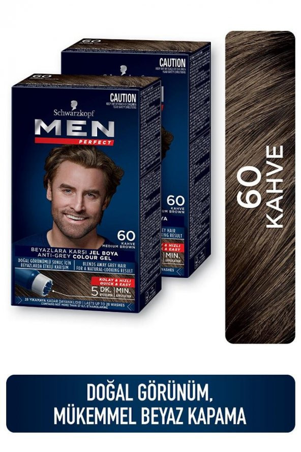 Schwarzkopf Men Perfect Erkek Saç Boyası 60 - Kahve 2 Adet
