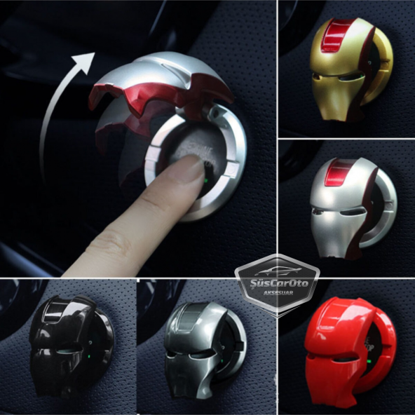 Start Stop Tuşu Kapağı Iron Man Metal Tuş Koruyucu Dekoratif Özel Çinko Alaşım Mavi - 3