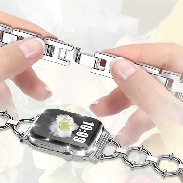 Apple Watch Ultra 49mm Metal Taşlı Gövde Koruma Halka Tasarım Kordon - 3