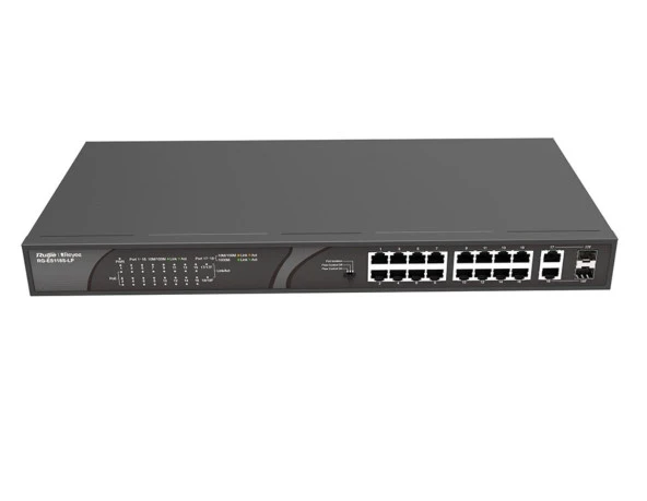 Ruijie Reyee RG-ES118S-LP 16 Port PoE 2 Port Gigabit Uplink RACKMOUNT PoE Switch ürün görseli 1