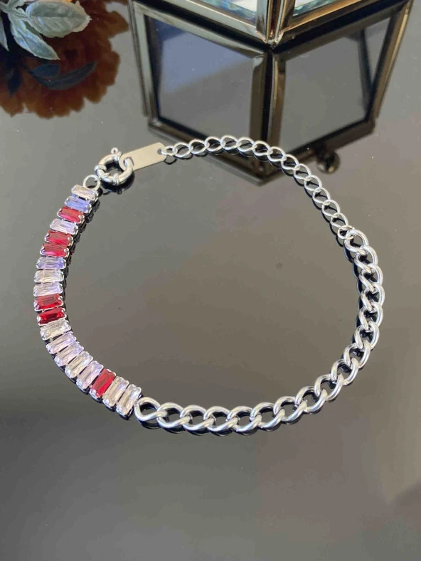 Aksesuar Çarşısı Renkli Zirkon Taşlı Çelik Bileklik ürün görseli