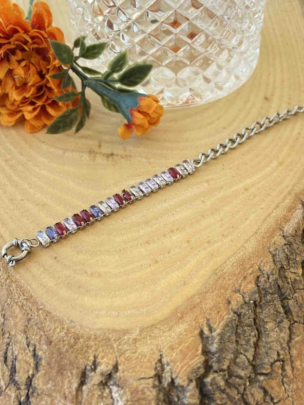 Aksesuar Çarşısı Renkli Zirkon Taşlı Çelik Bileklik - Resim 2