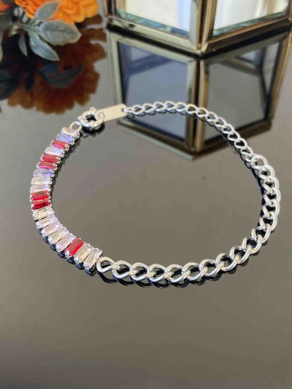 Aksesuar Çarşısı Renkli Zirkon Taşlı Çelik Bileklik - Resim 5