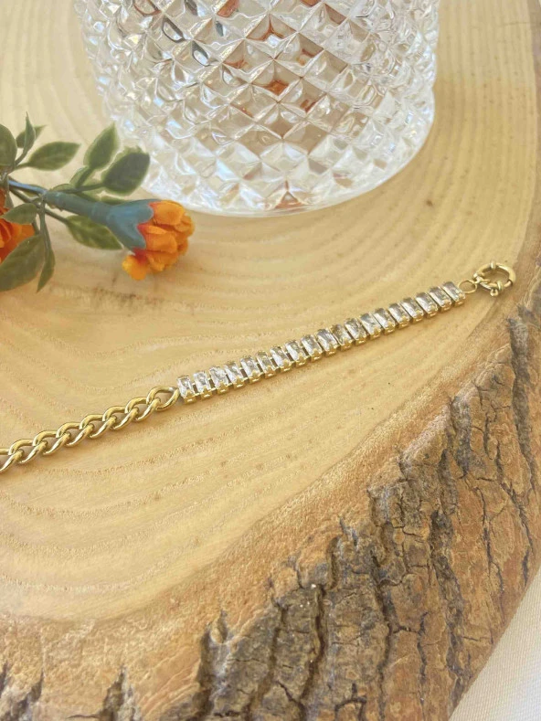 Aksesuar Çarşısı Beyaz Baget Taş Tasarımlı Bileklik - Resim 2