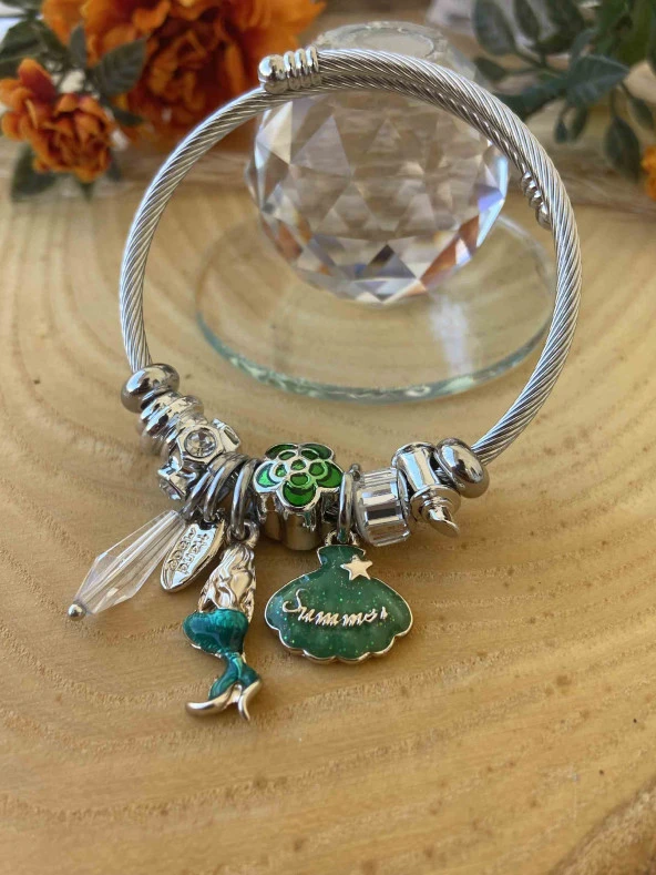 Aksesuar Çarşısı Istiridye Ve Deniz Kızı Tasarımlı Charm Bileklik ürün görseli