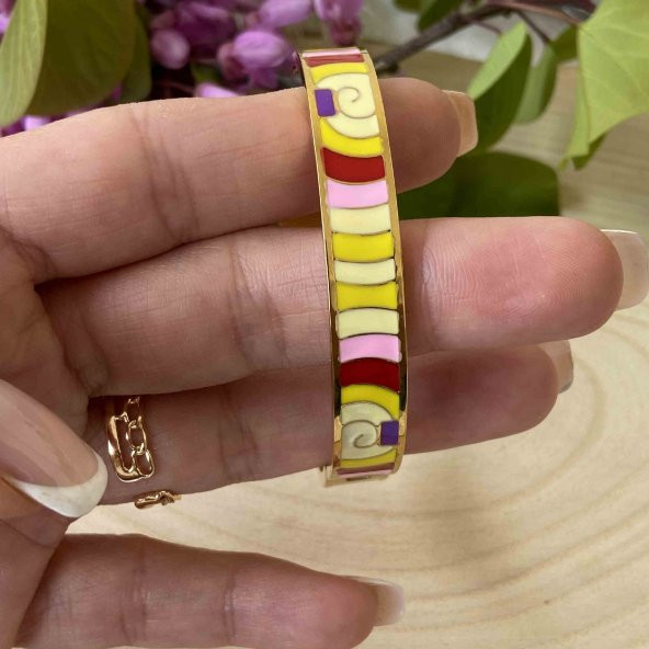 Aksesuar Çarşısı Çelik Charm Kelepçe Rengarenk Mineli Gold - 2
