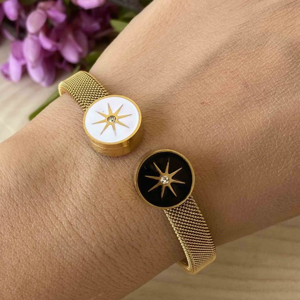 Aksesuar Çarşısı Çelik Charm Kelepçe Rengarenk Mineli Gold - 5
