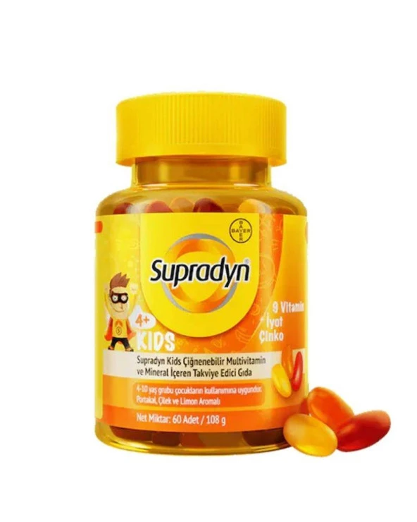 Supradyn Kids Çocuklara Özel Çiğnenebilir Multivitamin ve Mineral  İçeren Takviye Edici Gıda 60 Adet