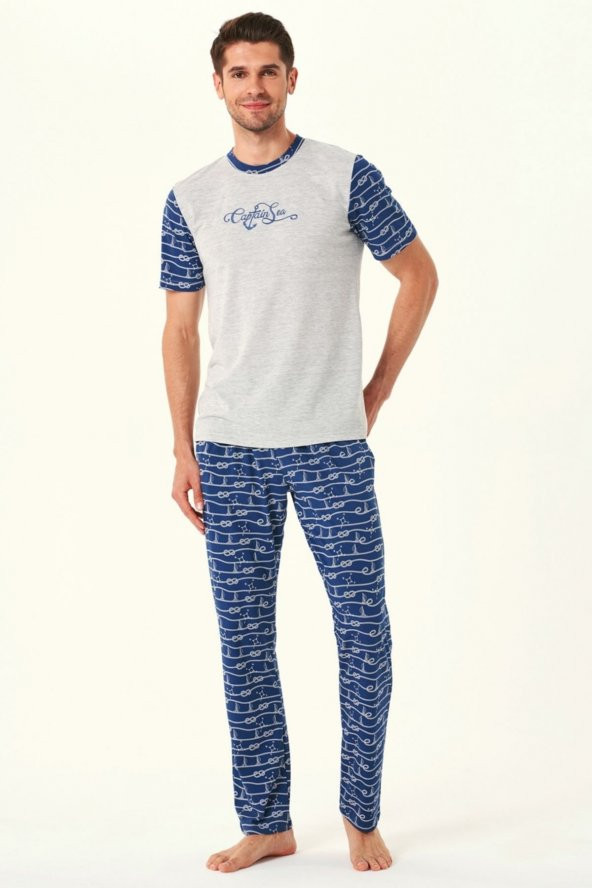 4538 Kısa Kollu Erkek Pijama Takımı-mavi ürün görseli