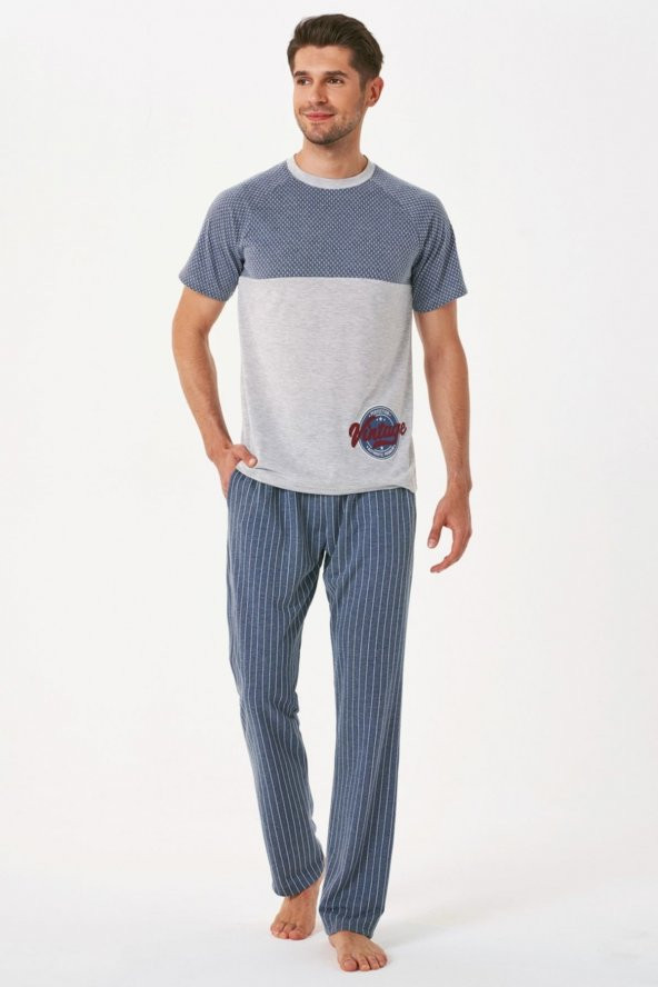4536 Kısa Kollu Erkek Pijama Takımı-mavi - 1