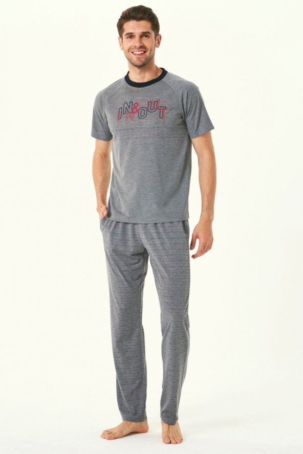 Feyza 4509 Erkek Gri Nakışlı Pijama Takımı ürün görseli