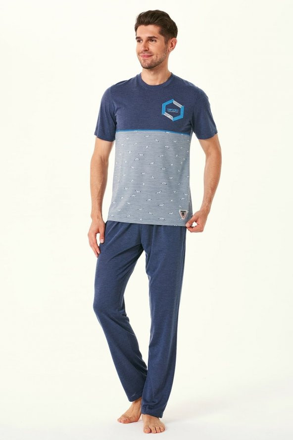 Erkek Jakarlı Kuş Desen Pijama Takım 4506 ürün görseli
