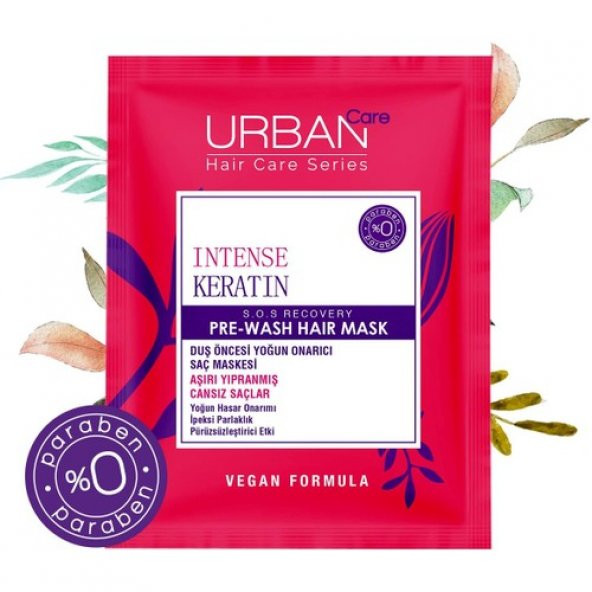 URBAN Care Intense Keratin Aşırı Yıpranmış Saçlar Onarıcı Duş Öncesi Saç Bakım Maskesi-Vegan -50ML - 3