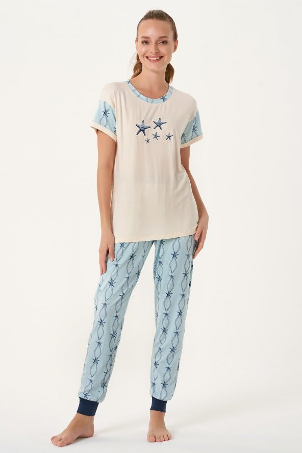 Kadın Deniz Yıldızı Baskılı Pijama Takımı 4441 - 1