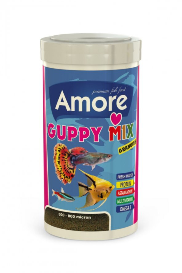 Guppy Mix Granules 250 ml Astaxanthin Tropikal Akvaryum Balık Yemi