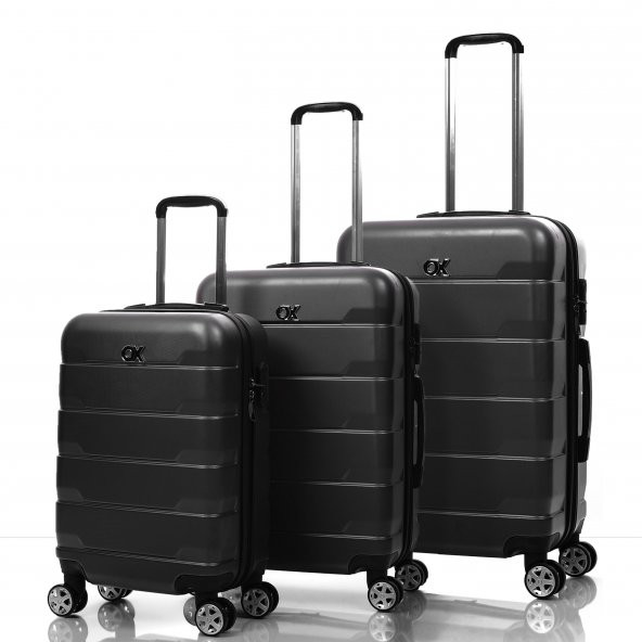 Ox Florence 3 lü Siyah Valiz Seti (Büyük + Orta + Kabin )