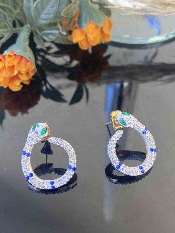 Aksesuar Çarşısı Renkli Zilkon Taşlı Yılan Küpe ürün görseli