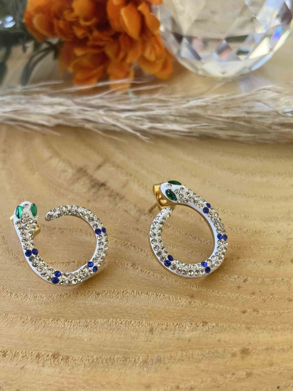 Aksesuar Çarşısı Renkli Zilkon Taşlı Yılan Küpe - Resim 2