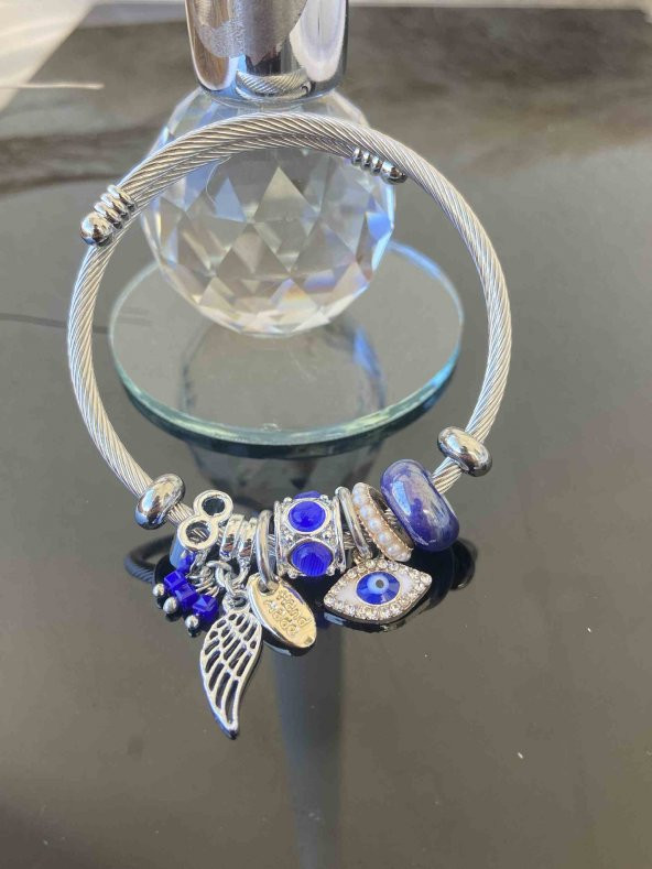 Aksesuar Çarşısı Göz Nazar Boncuk Ve Kanat Tasarımluı Charm Bileklik - Resim 2