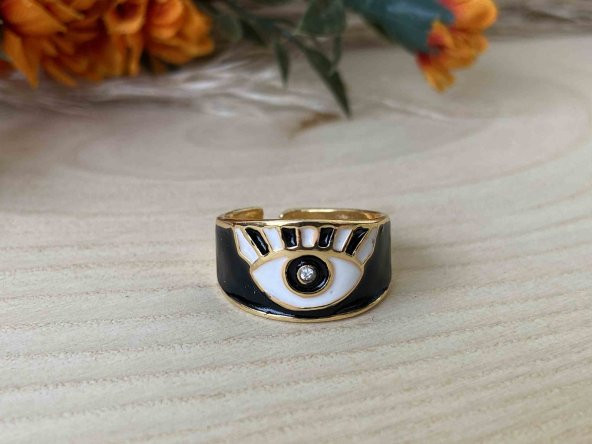 Aksesuar Çarşısı Mineli Yüzük Goldu Üzeri Siyah - Resim 3