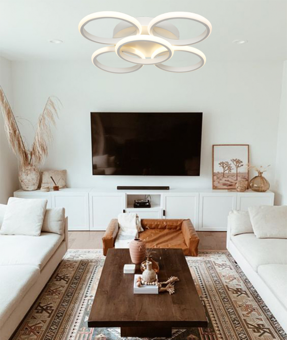 TT Aydınlatma TT304-4+1-BY YUVARLAK  Mat Beyaz 5 li Led Avize - 2