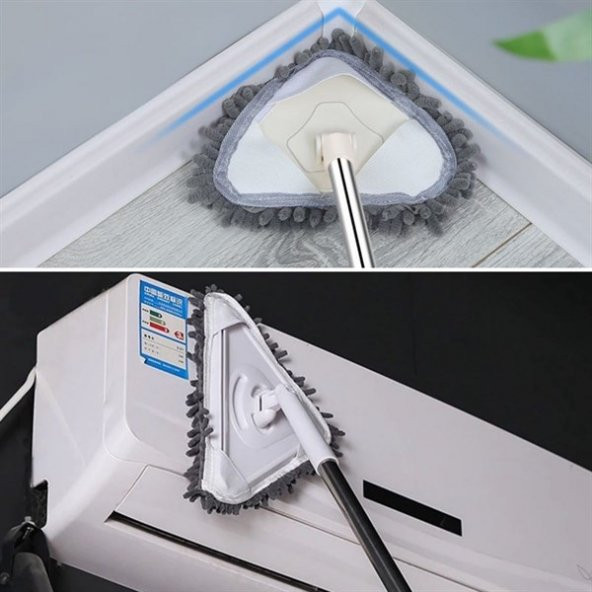 Teleskopik Saplı 150 cm Üçgen Mop Cam Duvar Tavan Fayans Parke Temizleyici Mop - 3