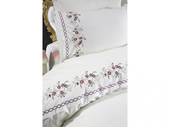 Çeyiz Diyarı Nevruz Nakışlı %100 Pamuklu 6 Parça Nevresim Takımı Krem - 2