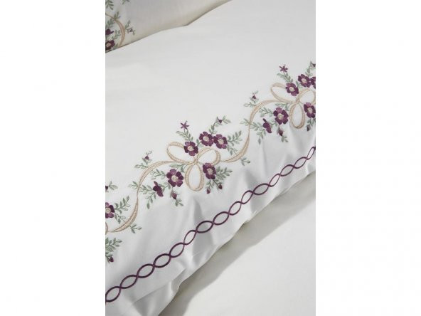 Çeyiz Diyarı Nevruz Nakışlı %100 Pamuklu 6 Parça Nevresim Takımı Krem - 3