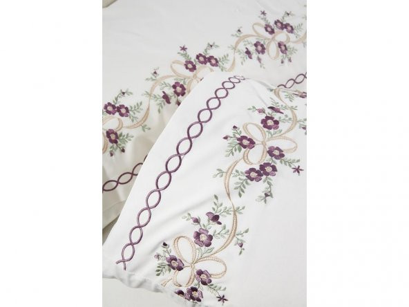 Çeyiz Diyarı Nevruz Nakışlı %100 Pamuklu 6 Parça Nevresim Takımı Krem - 4