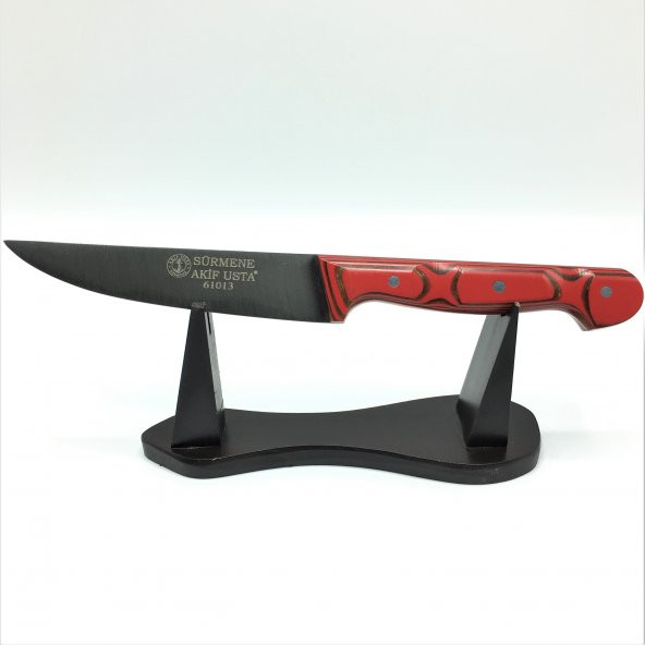 Akif Usta Bıçakçılık 13 cm Kırmızı-Kahve Renkli Verzalit Saplı Sebze Bıçağı