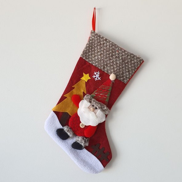 Asılabilir Yılbaşı Yeniyıl Hediye Çorabı 35cm Noel Ağaç Süsü Çorap Christmas Süslemeleri
