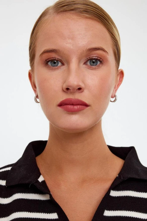 Rose Gold Renk Halka Model Taşlı Gümüş Küpe - 10