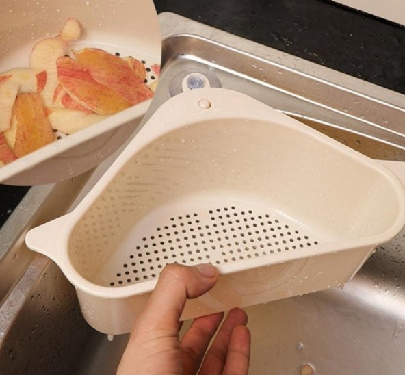 Vantuzlu Üçgen Sebze Meyve Lavabo Raf Evye Süzgeç Sünger Tutucu Düzenleyici Mutfak Organizer - 2