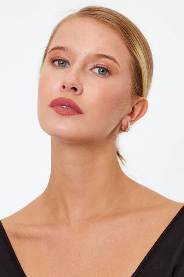 Rose Gold Renk Yuvarlak Taşlı Model Gümüş Küpe - 11