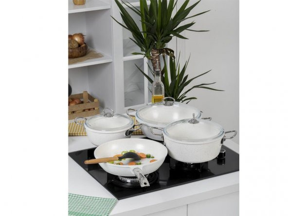 Taç 3450 Gravita Döküm 7 Parça Beyaz Tencere Seti - 3