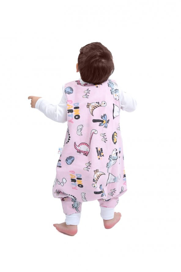 Çocuk Bebek Uyku Tulumu Çift Kat Pazen 1 tog 1-2 Yaş Pembe Dinazor - 2