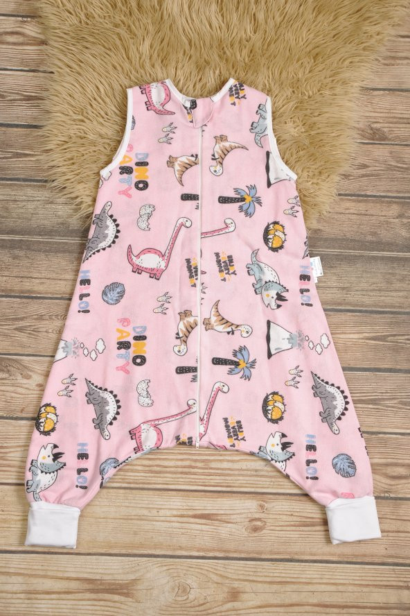 Çocuk Bebek Uyku Tulumu Çift Kat Pazen 1 tog 1-2 Yaş Pembe Dinazor - 3