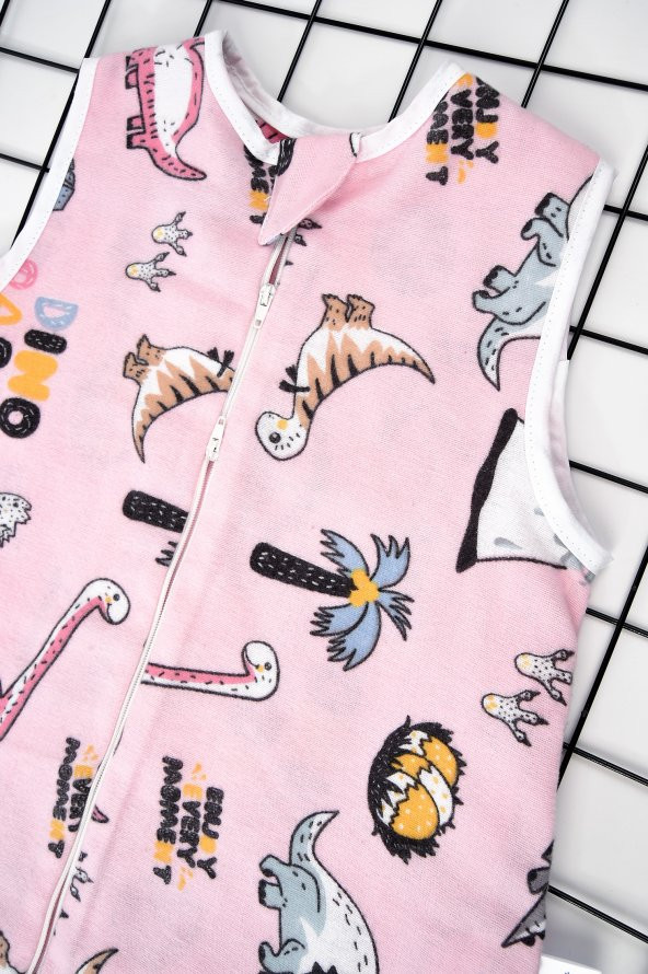 Çocuk Bebek Uyku Tulumu Çift Kat Pazen 1 tog 1-2 Yaş Pembe Dinazor - 4