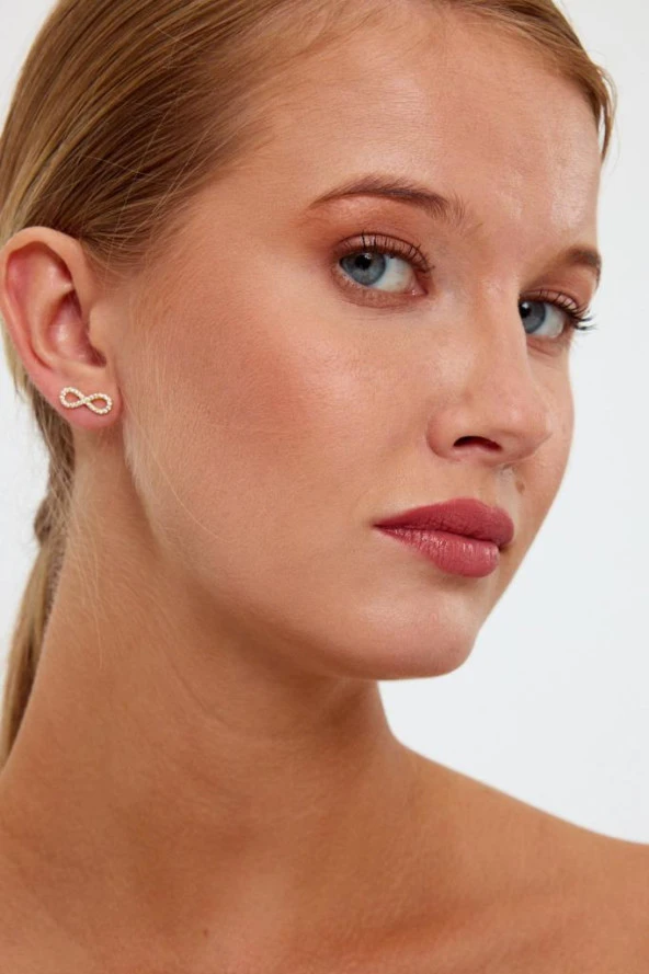 Gold Renk Sonsuzluk İşareti Model Gümüş Küpe - 12