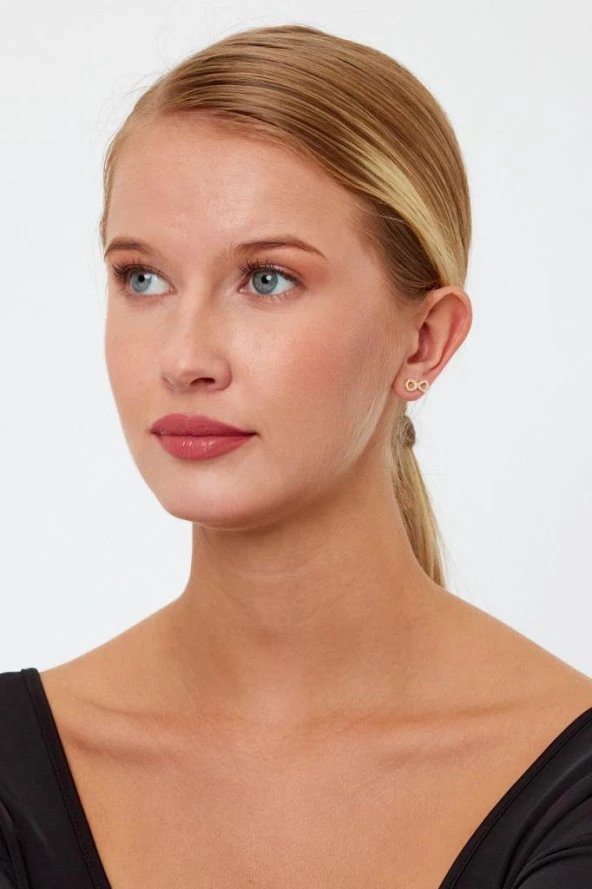 Gold Renk Sonsuzluk İşareti Model Gümüş Küpe - 3