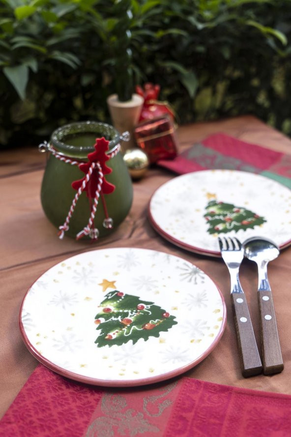 Yılbaşı Serisi 2 li Yuvarlak Pasta Tabağı - Resim 2