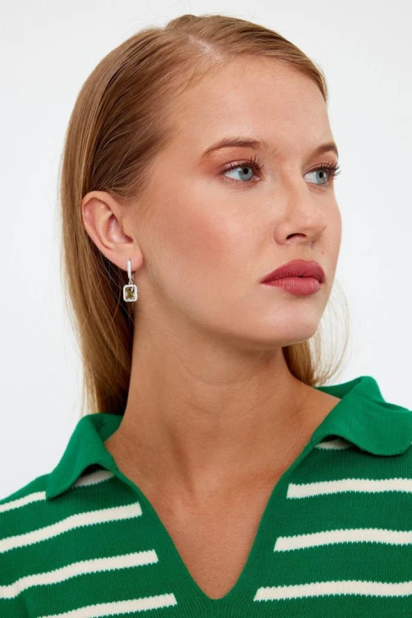 Kare Model Renkli Taşlı Gümüş Küpe - 5