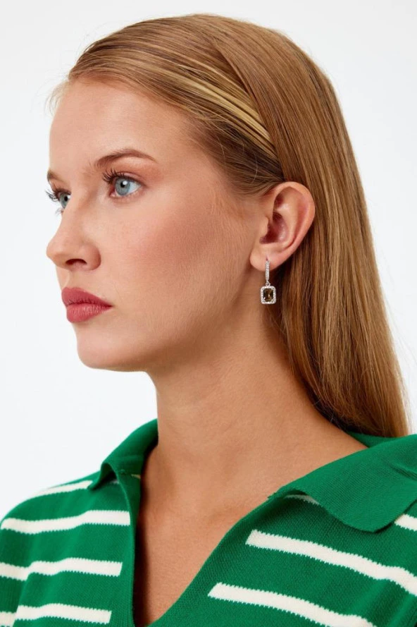 Kare Model Renkli Taşlı Gümüş Küpe - 10